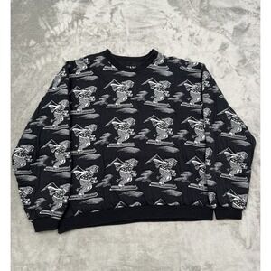 Vintage Koman Pullover Sweater Womens XL Arctic Ski Black White Retro 90s Y2K